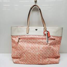 Coach Snake Print Canvas Leather Large Tote Hand Bag