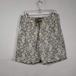 Mens Floral Regular Fit Drawstring Waist Zipper Pockets Swim Shorts Size 34