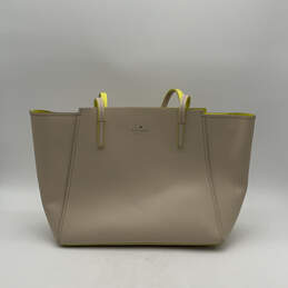 Womens Yellow Beige Leather Inner Pocket Zipper Double Handle Tote Bag alternative image