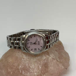 Designer Citizen Eco-Drive Silver-Tone Pink Round Dial Analog Wristwatch