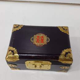 Vintage Chinese Canton Brass Wood Jewelry Box with Lock alternative image