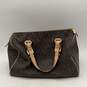Michael Kors Womens Brown Beige Leather Monogram Bag Charm Bottom Stud Tote Bag image number 2