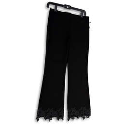 Womens Black Lace Hem Stretch Pull-On Straight Leg Cropped Pants Size M