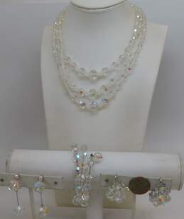 Vintage & Laguna Silvertone Aurora Borealis Crystal Beaded Multi Strand Necklace Clip On Earrings & Wrap Bracelet 118.2g alternative image