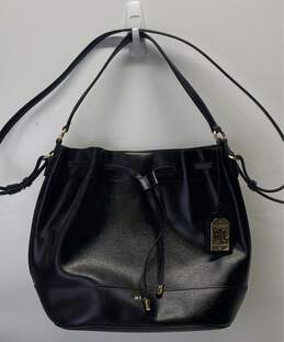 Lauren Ralph Lauren Leather Crawley Drawstring Bucket Bag Black