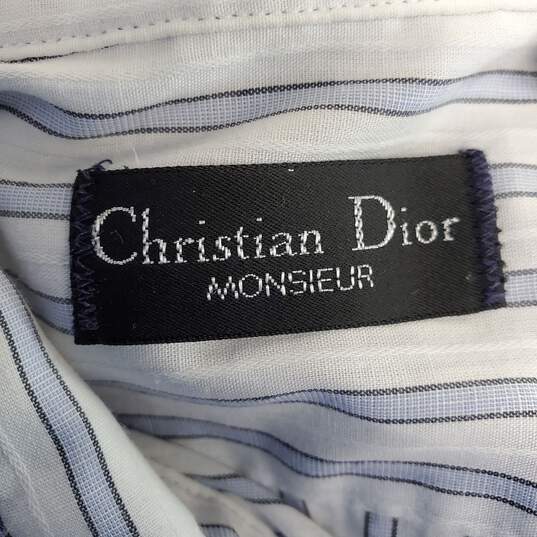 Christian Dior Monsieur Blue Striped Cotton Blend Button Up Shirt Men's Size 16-33 AUTHENTICATED image number 5