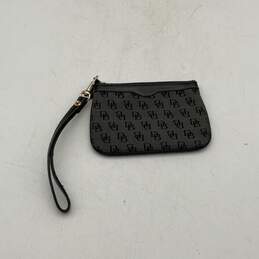Dooney & Bourke Womens Black Leather Signature Print Zipper Wristlet Wallet