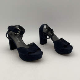 Womens Blue Leather Open Toe Stiletto Heel Ankle Strap Sandals Size 5.5 alternative image
