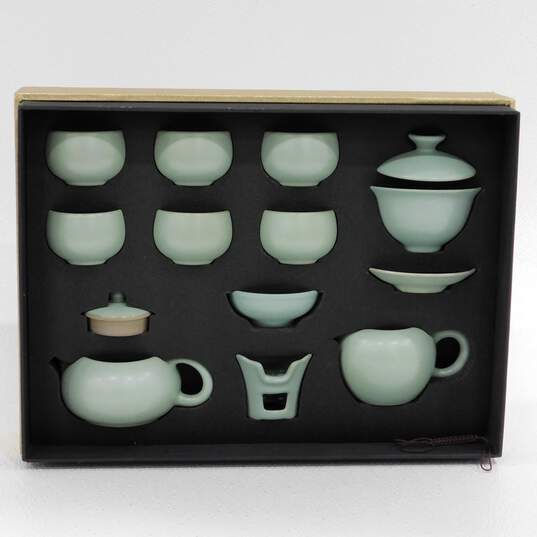 Celadon Chinese Tea Set IOB With Teacups Teapot image number 2