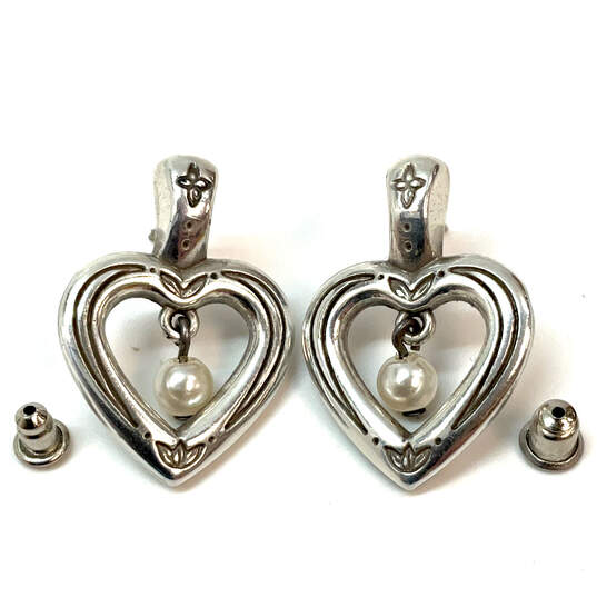Designer Brighton Silver-Tone Faux Pearl Heart Shape Dangle Earrings image number 4