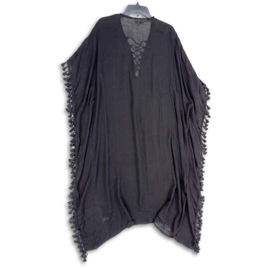 NWT Womens Black Tassel Lace-Up Neck Short Kaftan Dress One Size image number 2