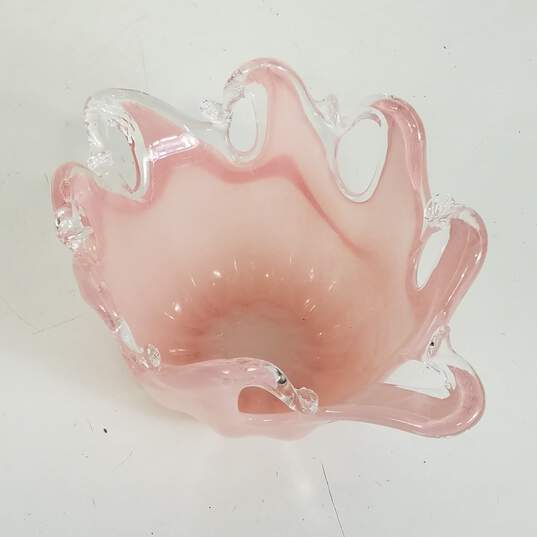 Murano Art Glass  Vintage White Crystal Pink Glass Bowl image number 7
