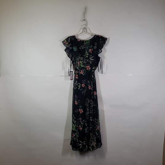 NWT Womens Floral V-Neck Flutter Sleeve Back Zip Maxi Dress Size 6 image number 2