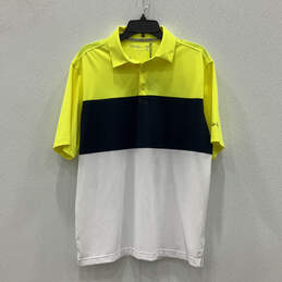 NWT Mens Yellow Blue Perfect 11 Majors Bold Block Polo Shirt Size Medium
