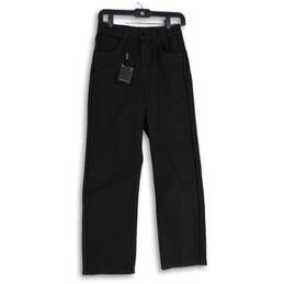 NWT Massimo Dutti Womens Black Denim High Rise Retro Straight Jeans Size 4