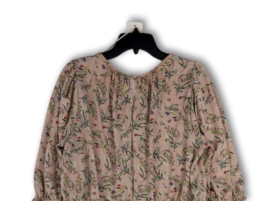 Womens Pink Floral Round Neck 3/4 Sleeve Pullover Blouse Top Size Large image number 4
