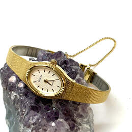 Designer Bulova Gold-Tone Stainless Steel White Oval Dial Analog Wristwatch