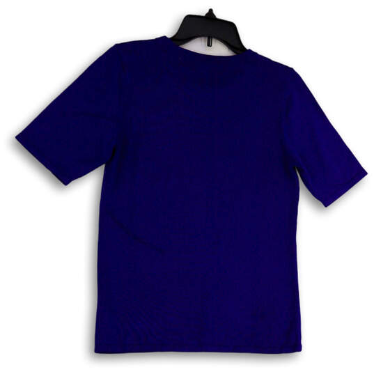 Womens Blue Round Neck Short Sleeve Stretch Pullover T-Shirt Size M image number 2