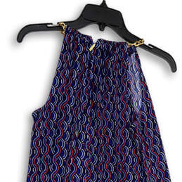 Womens Blue Sleeveless Gold Chain Back Zip Shift Dress Size Small