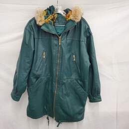 Jacqueline Ferrar WM's Leather Jacket and Coyote Fur Hood Green Parka Size S