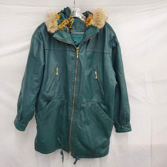 Jacqueline Ferrar WM's Leather Jacket and Coyote Fur Hood Green Parka Size S image number 1