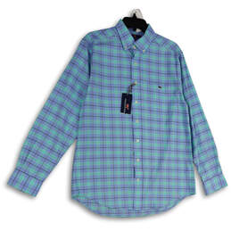 NWT Mens Blue Green Plaid Long Sleeve Collared Button-Up Shirt Size Medium