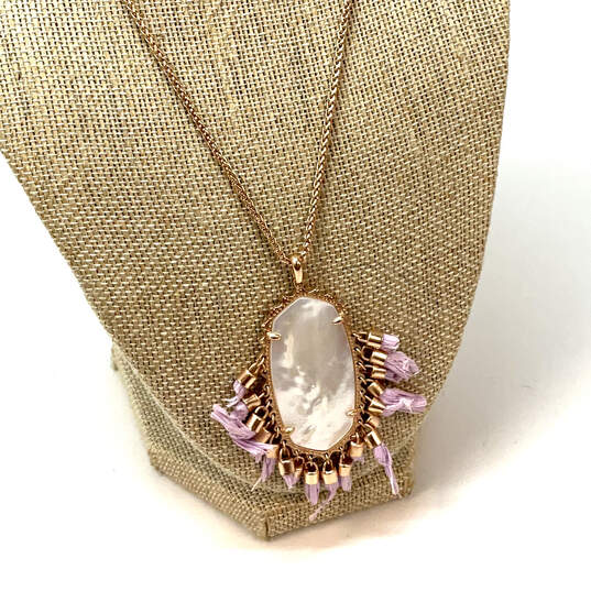 Designer Kendra Scott Gold-Tone Mother Of Pearl Long Pendant Necklace image number 1