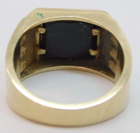 Vintage 10k Yellow Gold Onyx Spinel & CZ Mens Ring 10.5g image number 7
