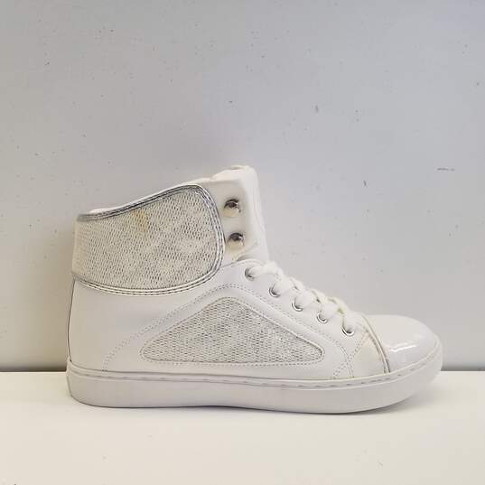 GUESS White Silver Glitter Hi Top Lace Up Sneakers Women's Size 8.5 M image number 1