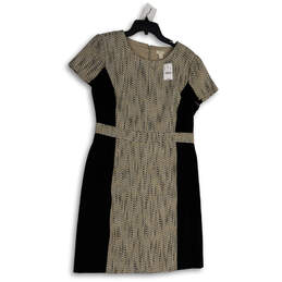 NWT Womens Tan Black Tweed Colorblock Short Sleeve Back Zip Sheath Dress 12