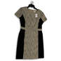 NWT Womens Tan Black Tweed Colorblock Short Sleeve Back Zip Sheath Dress 12 image number 1