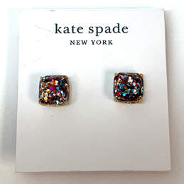 Designer Kate Spade Gold-Tone Multicolor Glitter Square Shape Stud Earrings