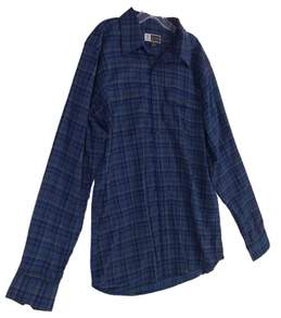 Men Blue Plaid Long Sleeve Front Pocket Button Up Shirt Size Large alternative image