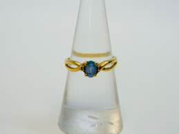14K Yellow Gold Oval Blue Topaz Diamond Accent Side Stones Ring 2.2g alternative image