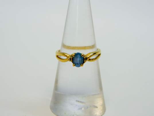 14K Yellow Gold Oval Blue Topaz Diamond Accent Side Stones Ring 2.2g image number 2