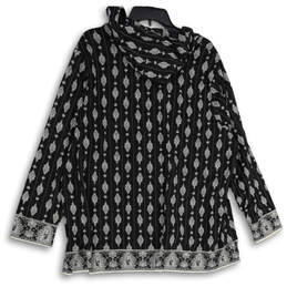 Womens Black White Printed Long Sleeve Hooded Tunic Blouse Top Size 2X alternative image
