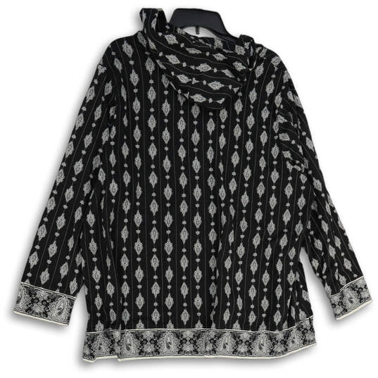 Womens Black White Printed Long Sleeve Hooded Tunic Blouse Top Size 2X image number 2
