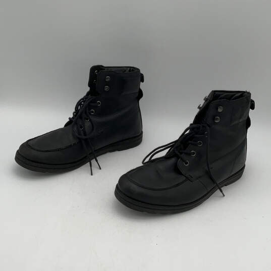 Mens Black Leather Round Toe High Top Lace-Up Combat Boots Size 10.5 image number 4