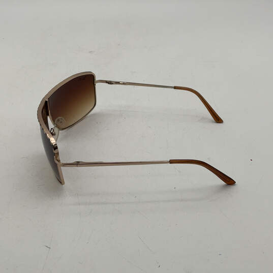 Womens Brown Lens UV Protection Full Metal Rim Rectangle Sunglasses image number 3