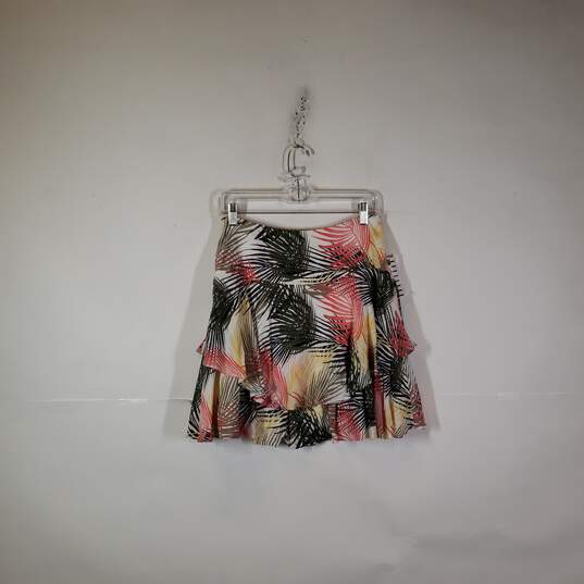 Womens Tiered Palm Tree Print Ruffled Detail Mini Skirt Size 4 image number 1