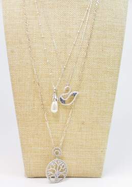 3 Sterling Silver CZ & Pearl Pendant Necklaces