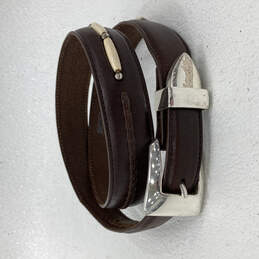 Men's 10707 Brown Braided Leather Adjustable Beaded Buckle Waist Belt Sz 34