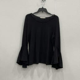 Womens Black Long Flared Sleeve Round Neck Pullover Blouse Top Size Small