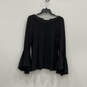 Womens Black Long Flared Sleeve Round Neck Pullover Blouse Top Size Small image number 1