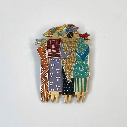 Designer Laurel Burch Multicolor Tribal Spirit Enamel Art Brooch Pin image number 2