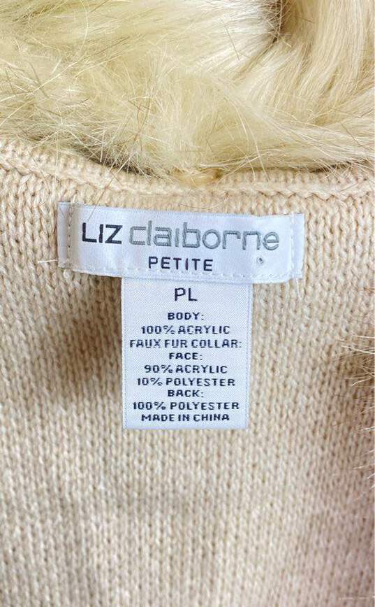 Liz Claiborne Women Beige Faux Fur Neck Sweater L image number 3