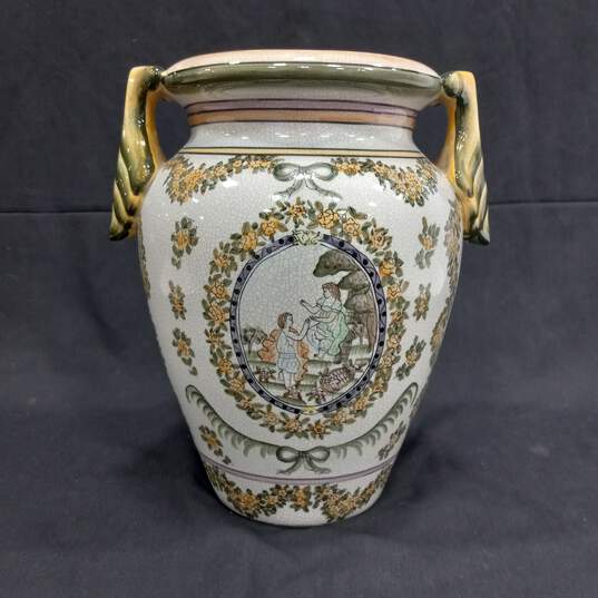 Chinese Hand-Painted Greek Style Porcelain 2 Handle Vase image number 3
