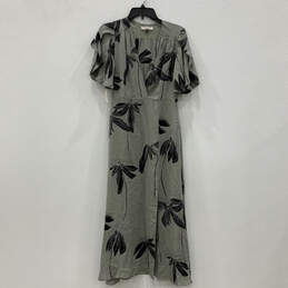 Womens Green Floral V-Neck Short Flutter Sleeve Pleated Maxi Dress Size 4