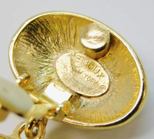 Vintage Bijoux Designer Rhinestone Gold Tone Dangle Clip On Earrings 30.1g image number 4
