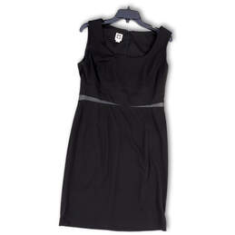 Womens Black Sleeveless Scoop Neck Stretch Back Zip Shift Dress Size 10
